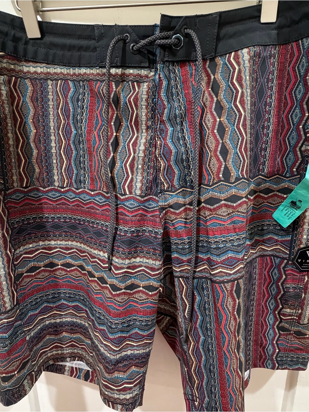 VISSLA Multicolor Geo-Stripe Hybrid Shorts with Black Waistband